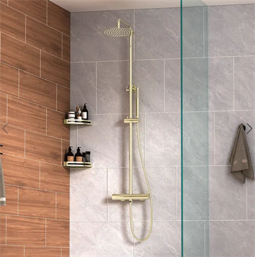 LAVABO Studio Komplet brusersæt m/termostatarmatur i PVD børstet messing